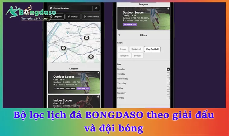 Bộ lọc lịch đá BONGDASO theo giải đấu và đội bóng