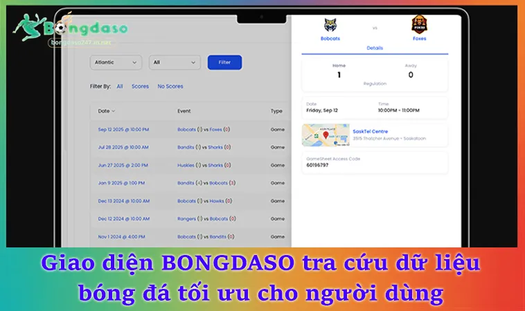 Giao diện BONGDASO tra cứu dữ liệu bóng đá tối ưu cho người dùng