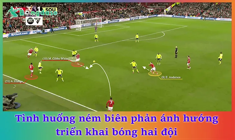 Tình huống ném biên phản ánh hướng triển khai bóng hai đội